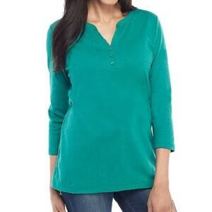 Kim Roger Women’s ¾ Sleeve Henley Neck Top Green Color Size S Great as Gift New